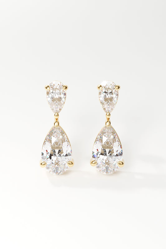 Pair of teardrop-shaped earrings with clear gemstones 