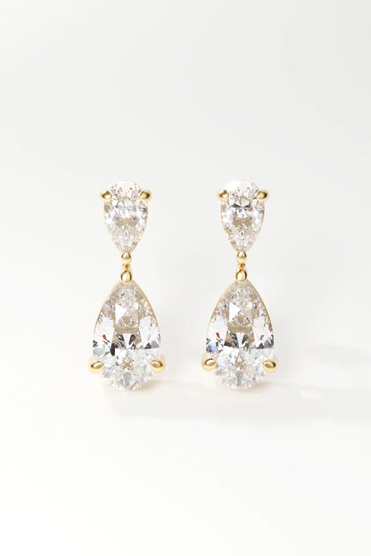 Pair of teardrop-shaped earrings with clear gemstones 