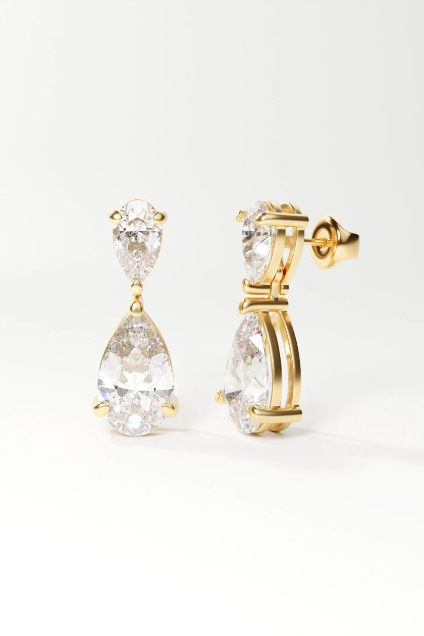 Pair of teardrop-shaped earrings with clear gemstones 